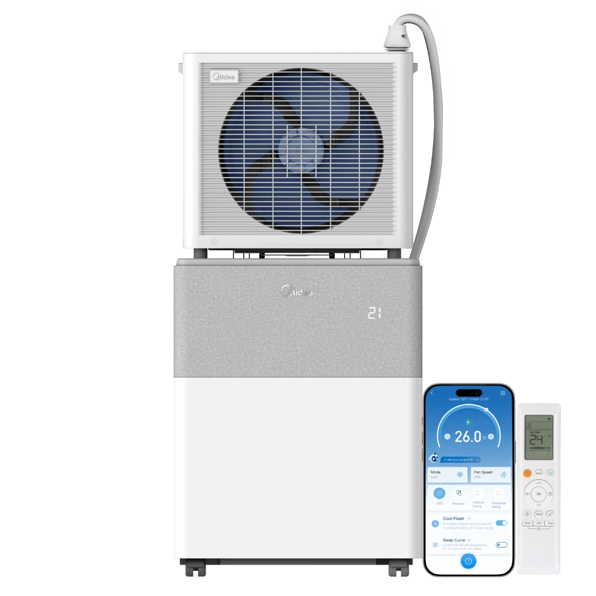Midea PortaSplit met buitenunit, binnenunit, app en afstandsbediening